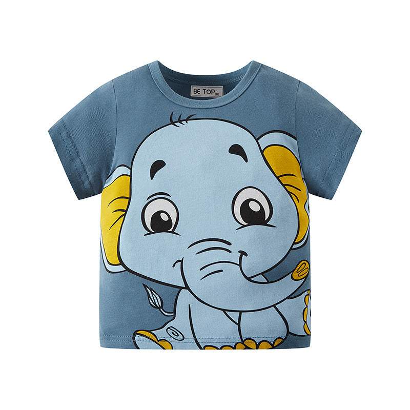 Boys' Cartoon Elephant Short-Sleeve T-Shirt | Cotton