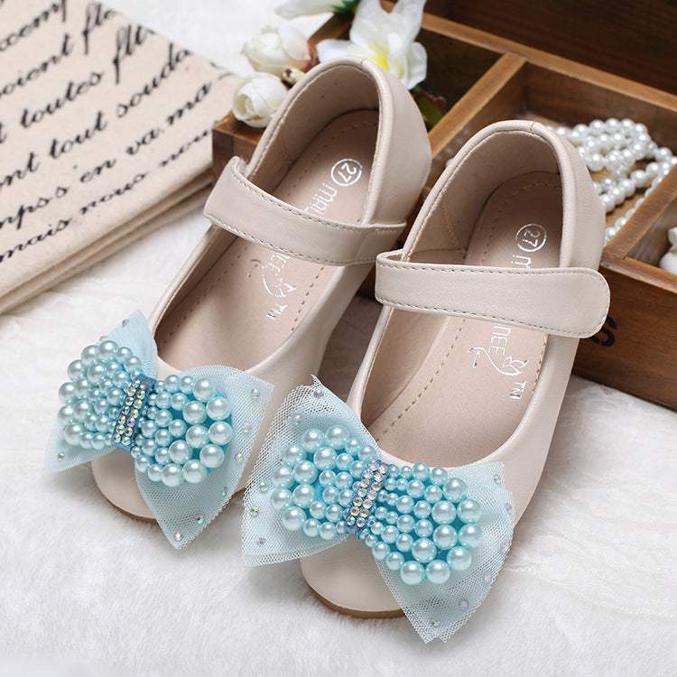 Girls' Pearl Bow Leather Shoes | Comfortable Fit | Easy Everyday Wear | Kids Footwear