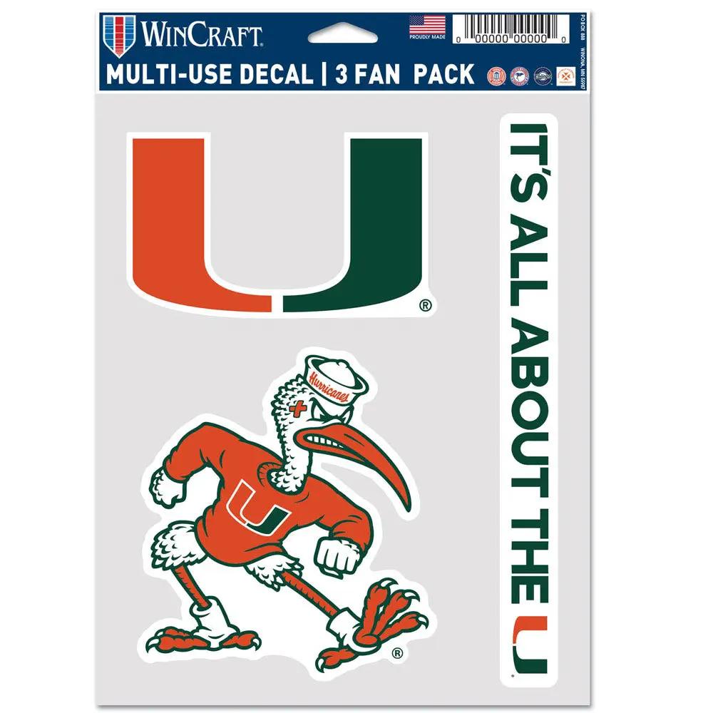 Miami Hurricanes Decal Multi Use Fan 3 Pack