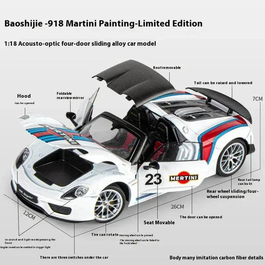1:18 Porsche 918 Martini Alloy Diecast Car Model - ToylandEU™