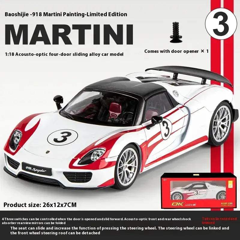 1:18 Porsche 918 Martini Diecast Alloy Model Car Limited Edition - ToylandEU