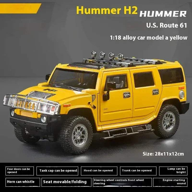 1:18 Scale Diecast Alloy Hummer H2 Off Road Car Pull Back With Sound And Light - ToylandEU