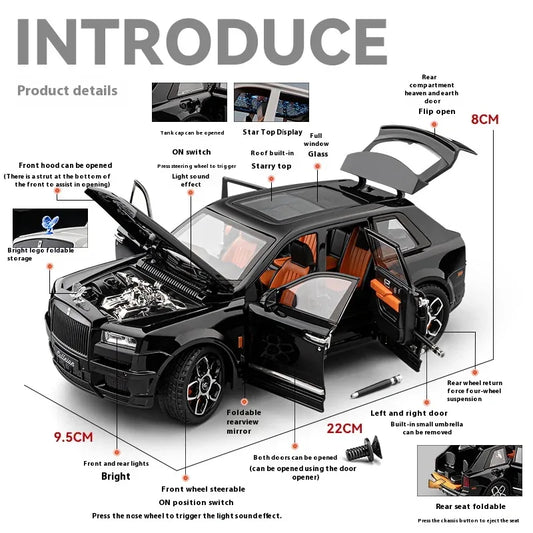 1:20 Rolls Royce Cullinan Diecast Metal Model Car Off Road With Sound And Light - ToylandEU