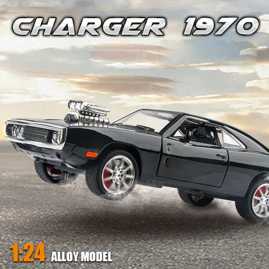 1:24 Dodge Charger 1970 Diecast Car, Black, Metal And Plastic, Sound And Light - ToylandEU