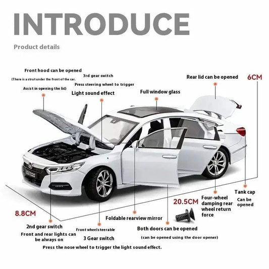 1:24 Honda Accord Diecast Car Model With Sound And Light For Collectors - ToylandEU