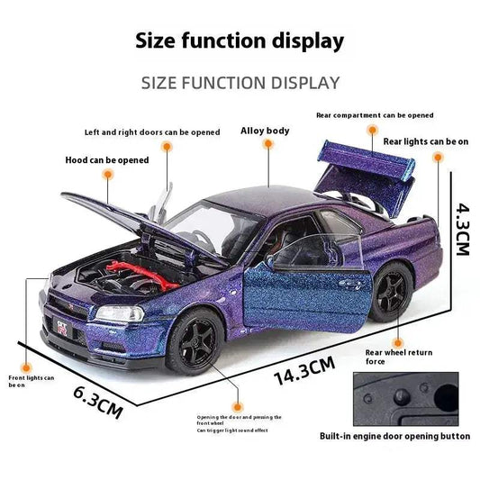 1:32 Nissan GTR R34 Alloy Diecast Car With Sound Light - ToylandEU™