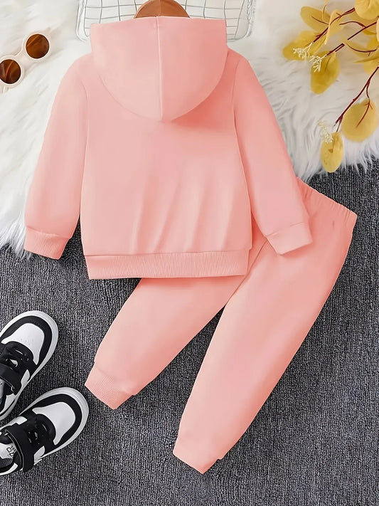 1-3Y Girls Fleece Hoodie Sweatshirt And Polyester Pants Set Hooded Pullover - ToylandEU