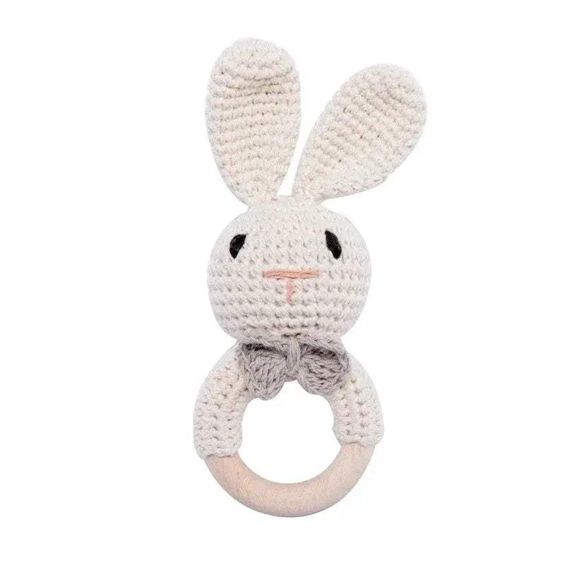 1 Piece Wooden Teether Rattle Toy With Crochet Amigurumi Animal For Newborn Unisex BPA Free - ToylandEU