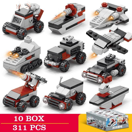10 Boxes of Car Building Blocks Fire Truck Police Vehicle Toy - ToylandEU