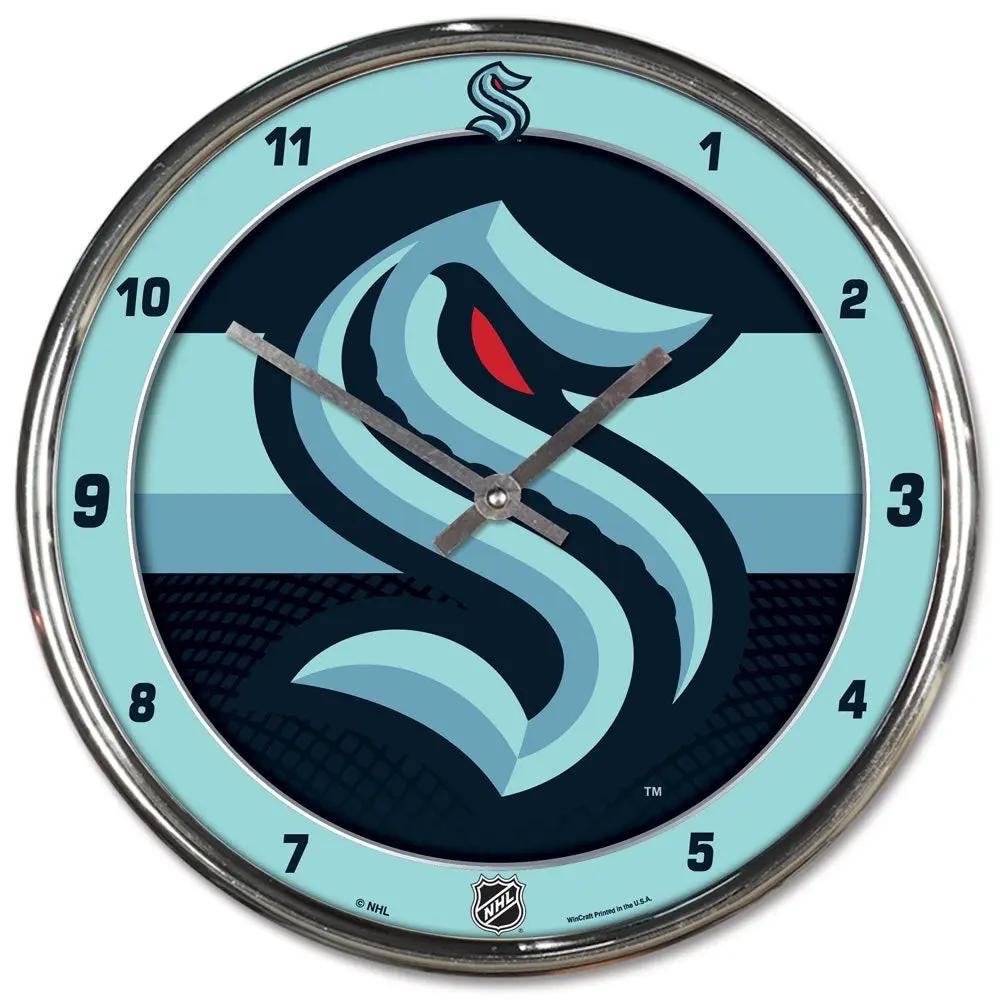 Seattle Kraken Clock Round Wall Style Chrome Periodic Restock