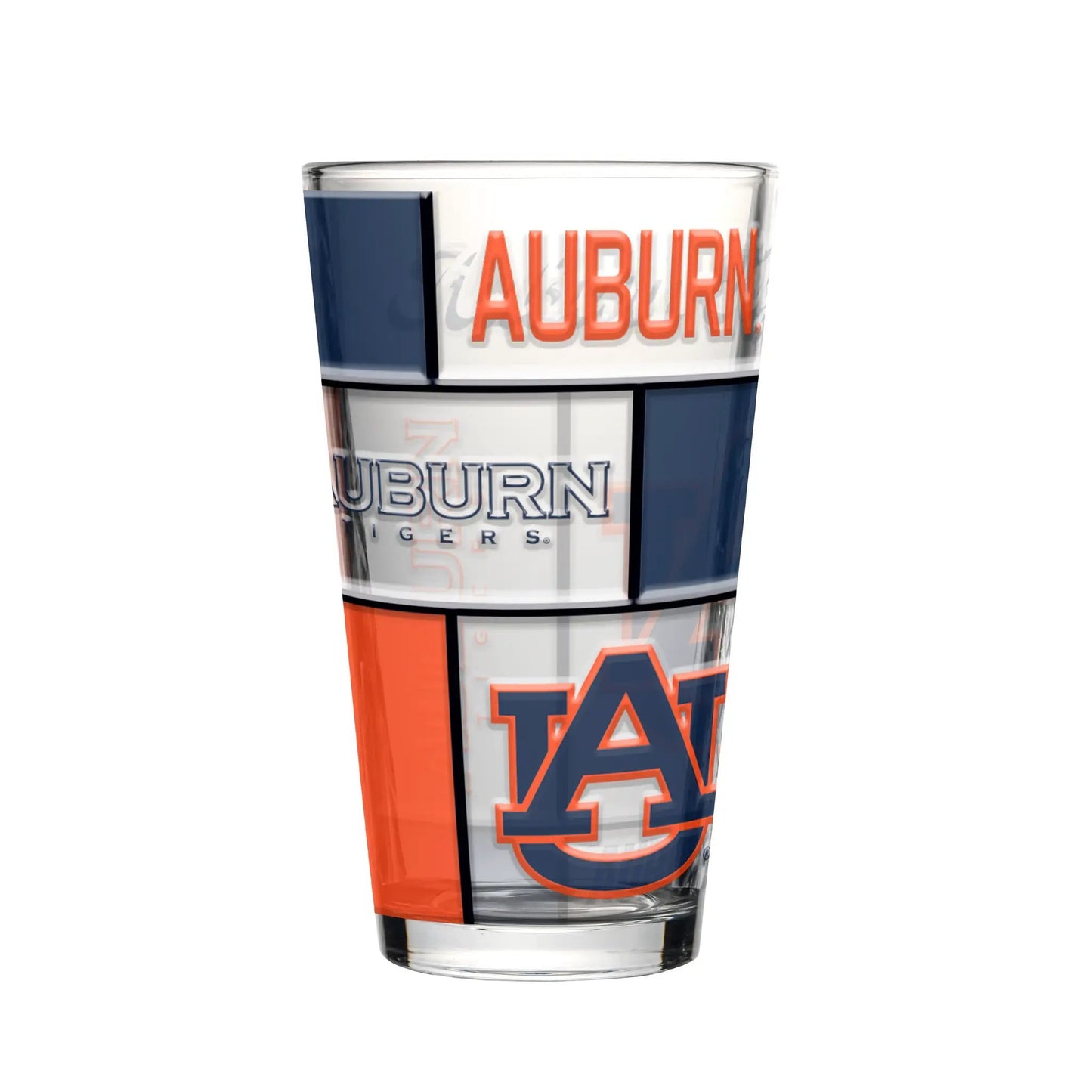 Auburn Tigers Pint Glass 16oz Quilted Stained Boxed