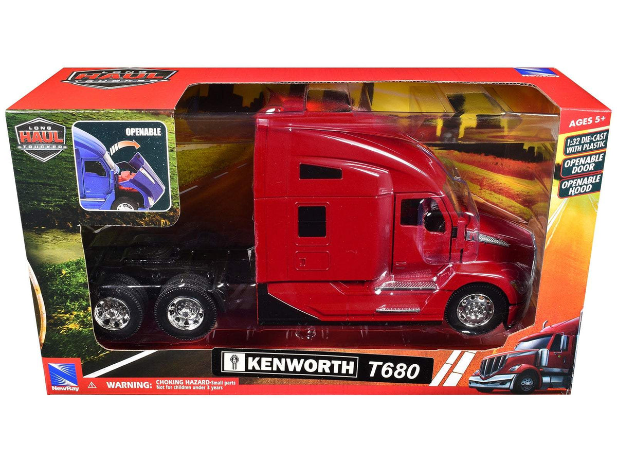 Kenworth T680 Truck Tractor Red | 1/32 Diecast Model Tractor | New Ray | Long Haul Truckers Series