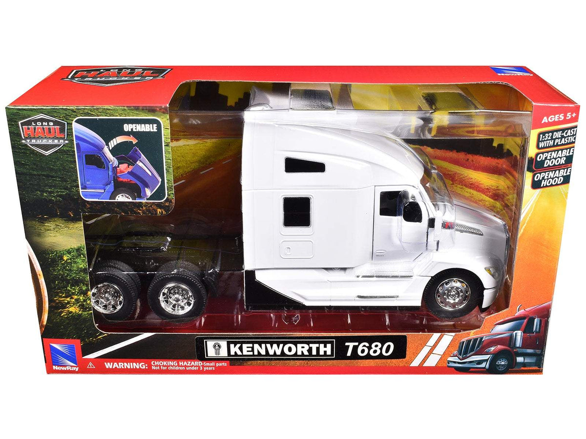 Kenworth T680 Truck Tractor White | 1/32 Diecast Model Tractor | New Ray | Long Haul Truckers Series
