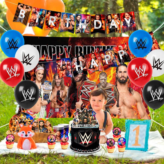 112PCS Wrestling Birthday Party Supplies Including Plates Banner - ToylandEU