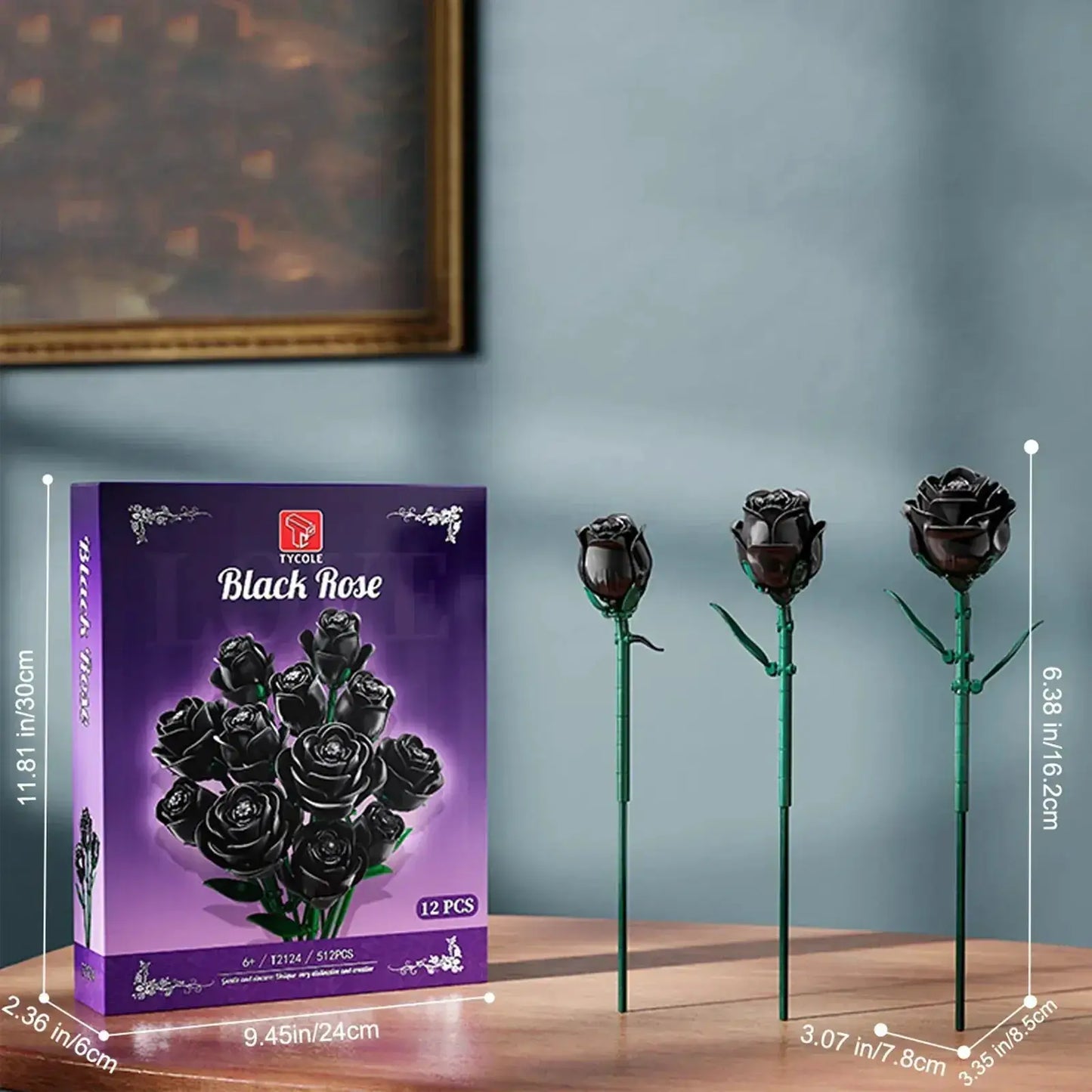 12-Piece Black Rose Building Blocks Set For Desktop Decor - ToylandEU