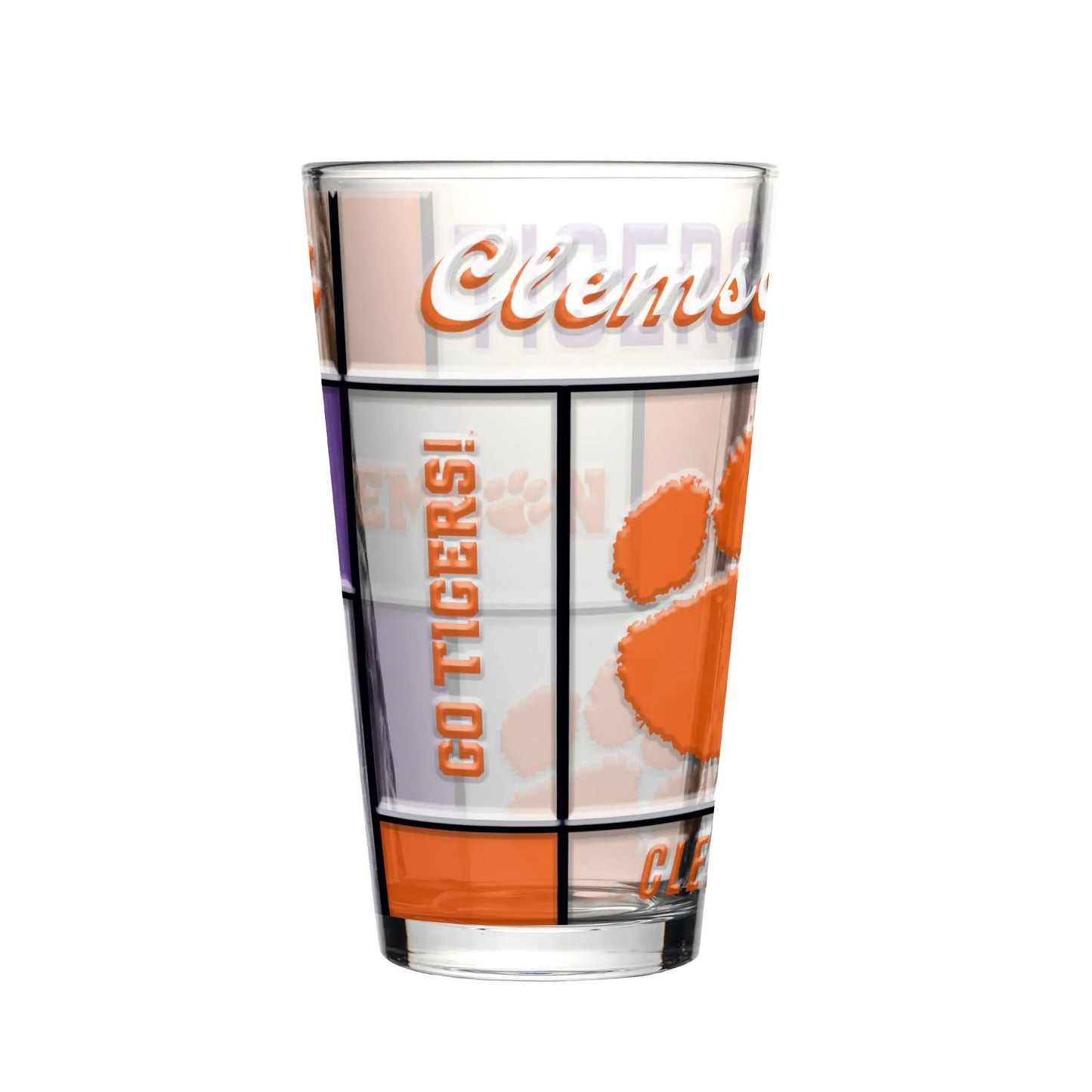 Clemson Tigers Pint Glass 16oz Quilted Stained Boxed