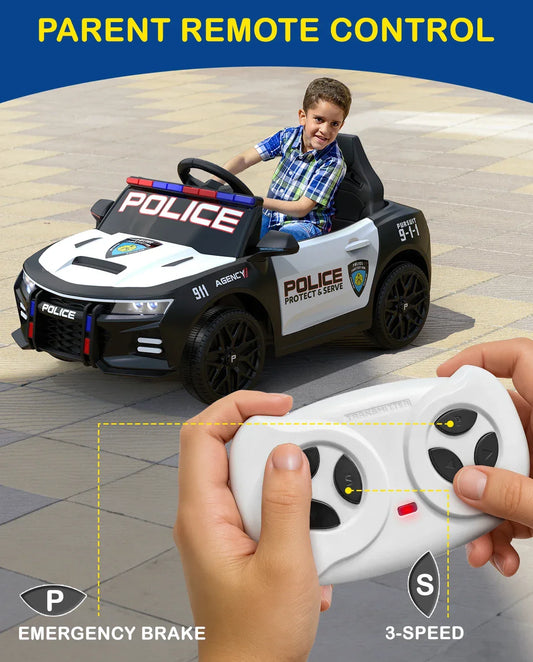 12V Kids Ride On Police Car With Remote LED Lights - ToylandEU