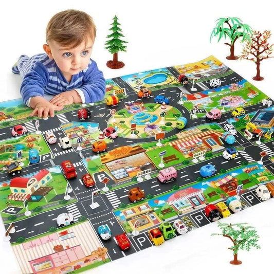 130*100cm Baby Crawling Mat for Children Cartoons Traffic Rug Indoor Toys City Road Carpet Kids Playmat - ToylandEU