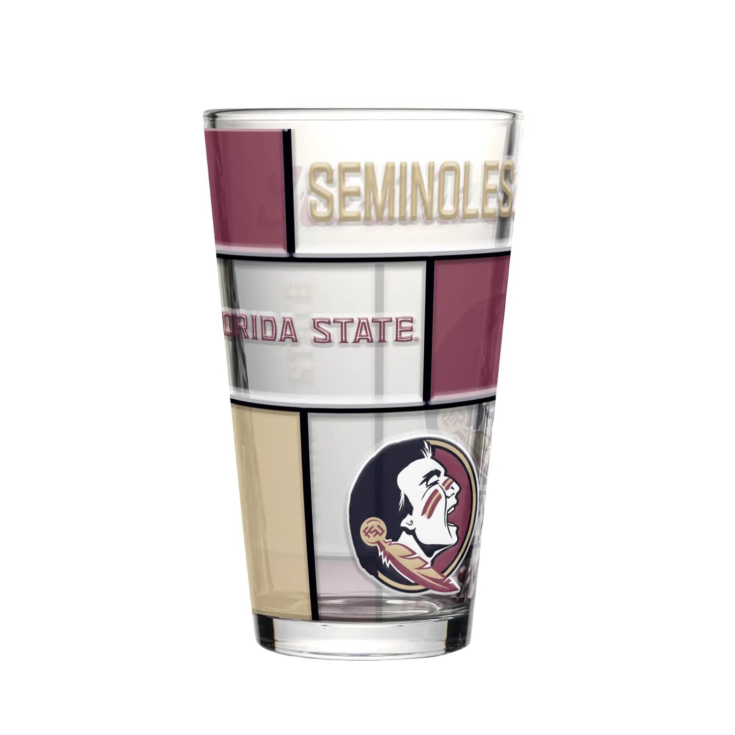 Florida State Seminoles Pint Glass 16oz Quilted Stained Boxed