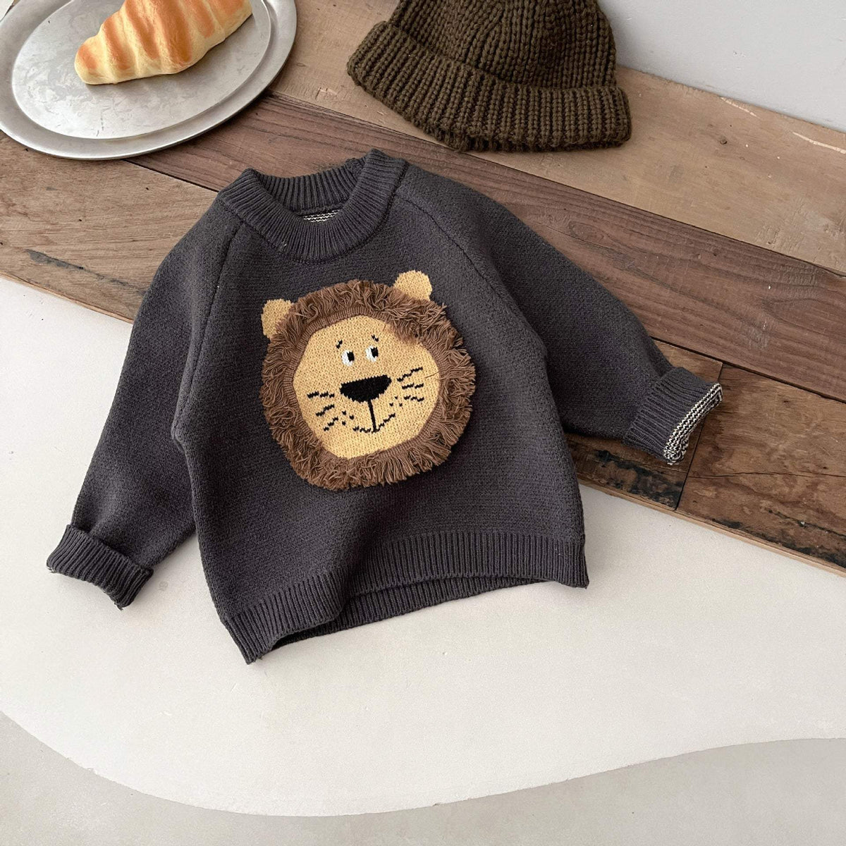 Boys' Korean-Style Western Pullover Sweater | Khaki And Gray