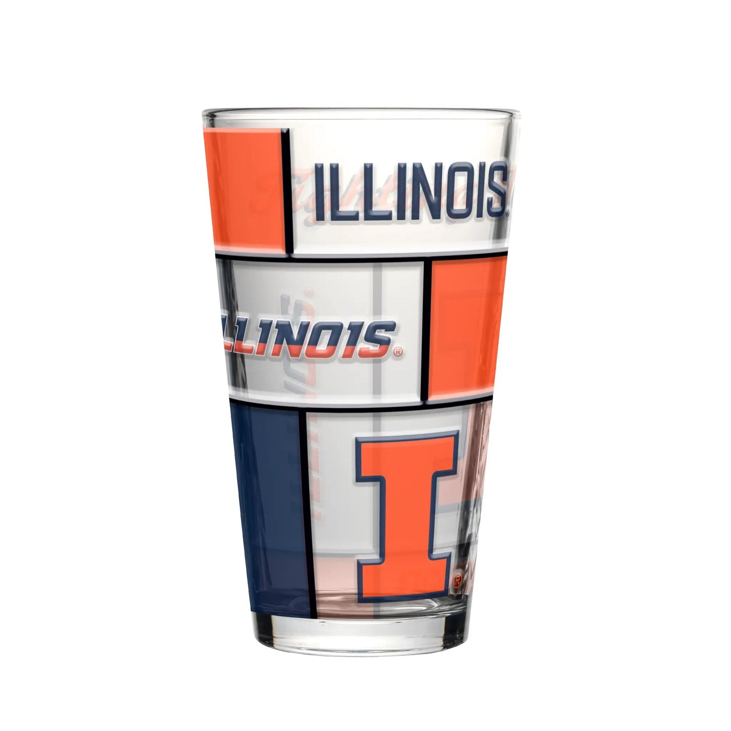 Illinois Fighting Illini Pint Glass 16oz Quilted Stained Boxed