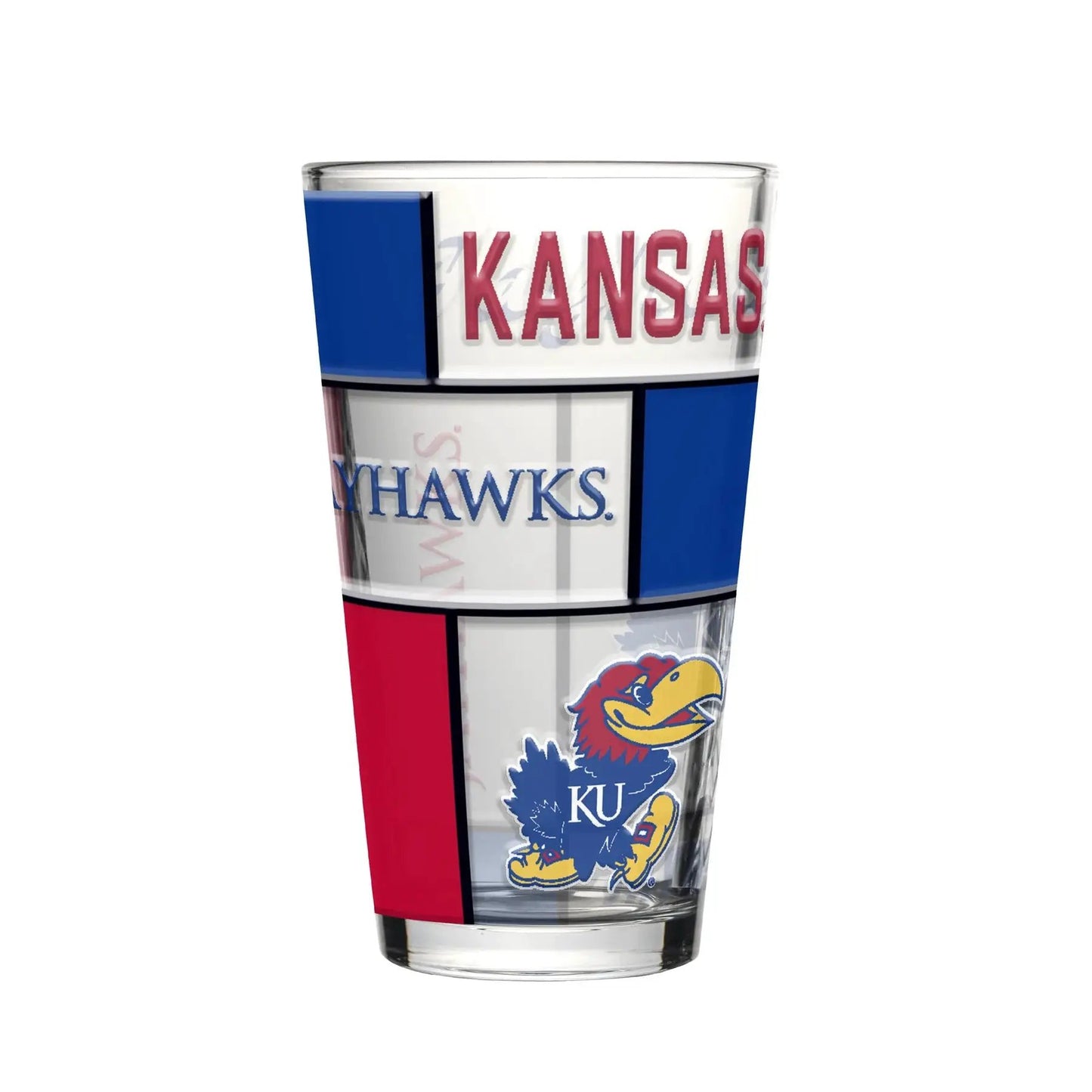 Kansas Jayhawks Pint Glass 16oz Quilted Stained Boxed