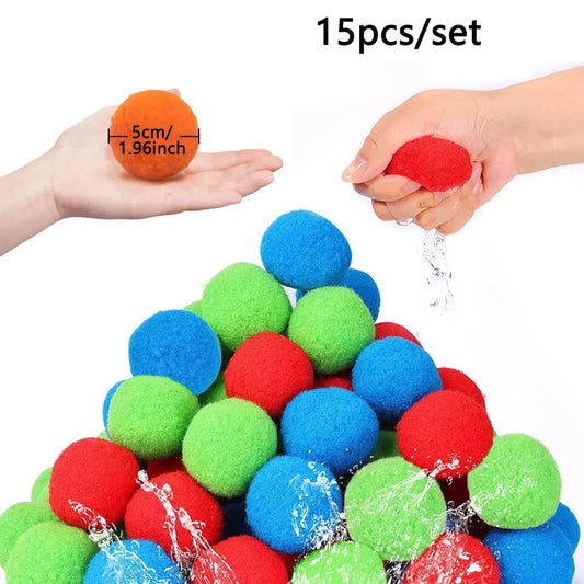 15PCS Reusable Colorful Sponge Water Balls Splash Balloons for Kids and Adults Summer Water Pool Toys - ToylandEU