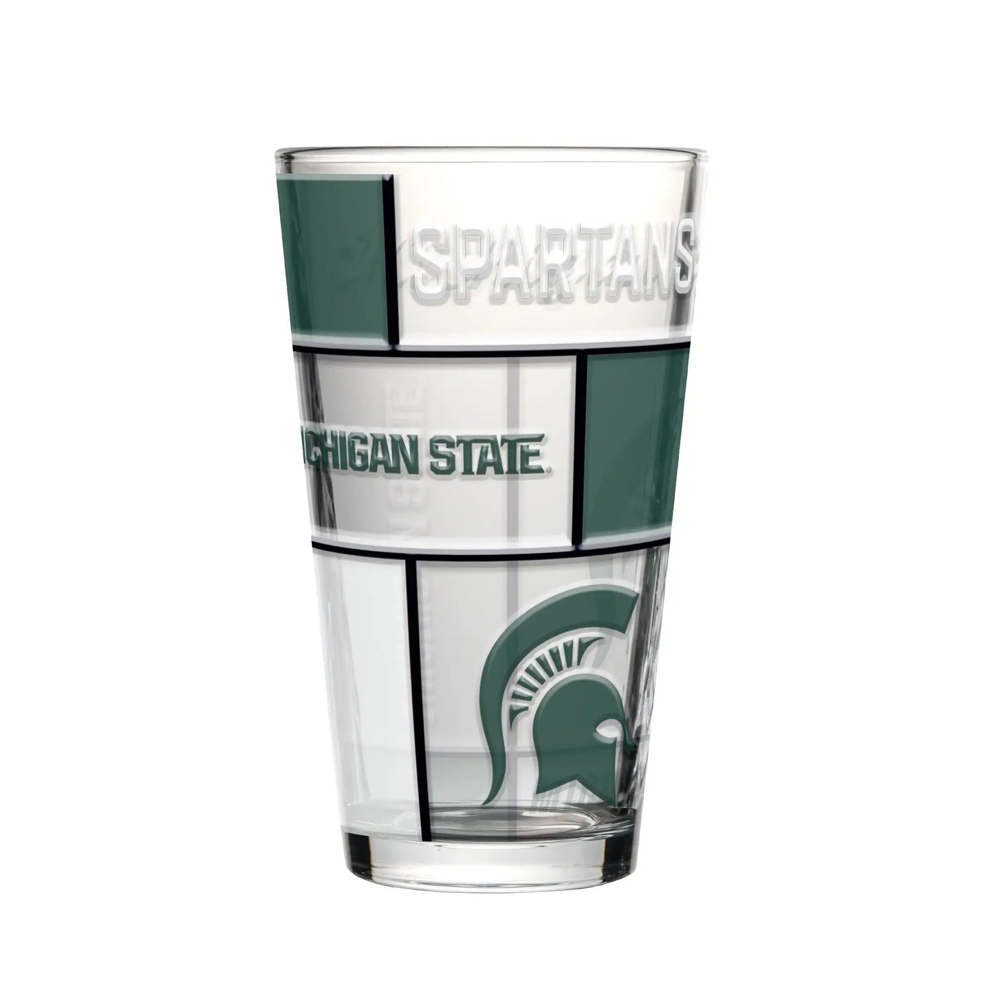 Michigan State Spartans Pint Glass 16oz Quilted Stained Boxed