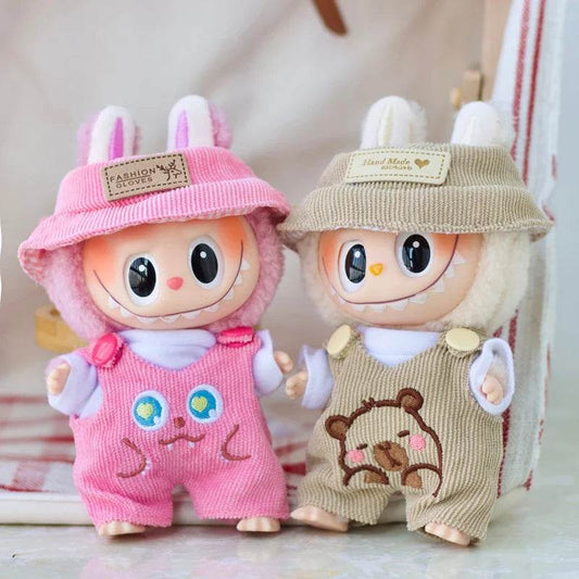 17cm Labubu Doll Fashion Set Cute White Shirt Hat Overalls - ToylandEU