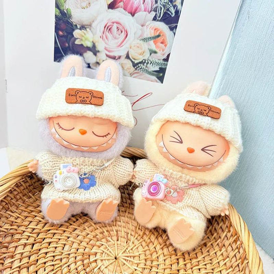 17cm Labubu I II Doll Clothing Pink Blue Flower Sweater Hat - ToylandEU