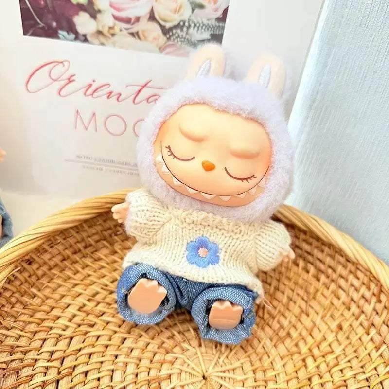 17cm Labubu I II Doll Clothing Pink Blue Flower Sweater Hat - ToylandEU
