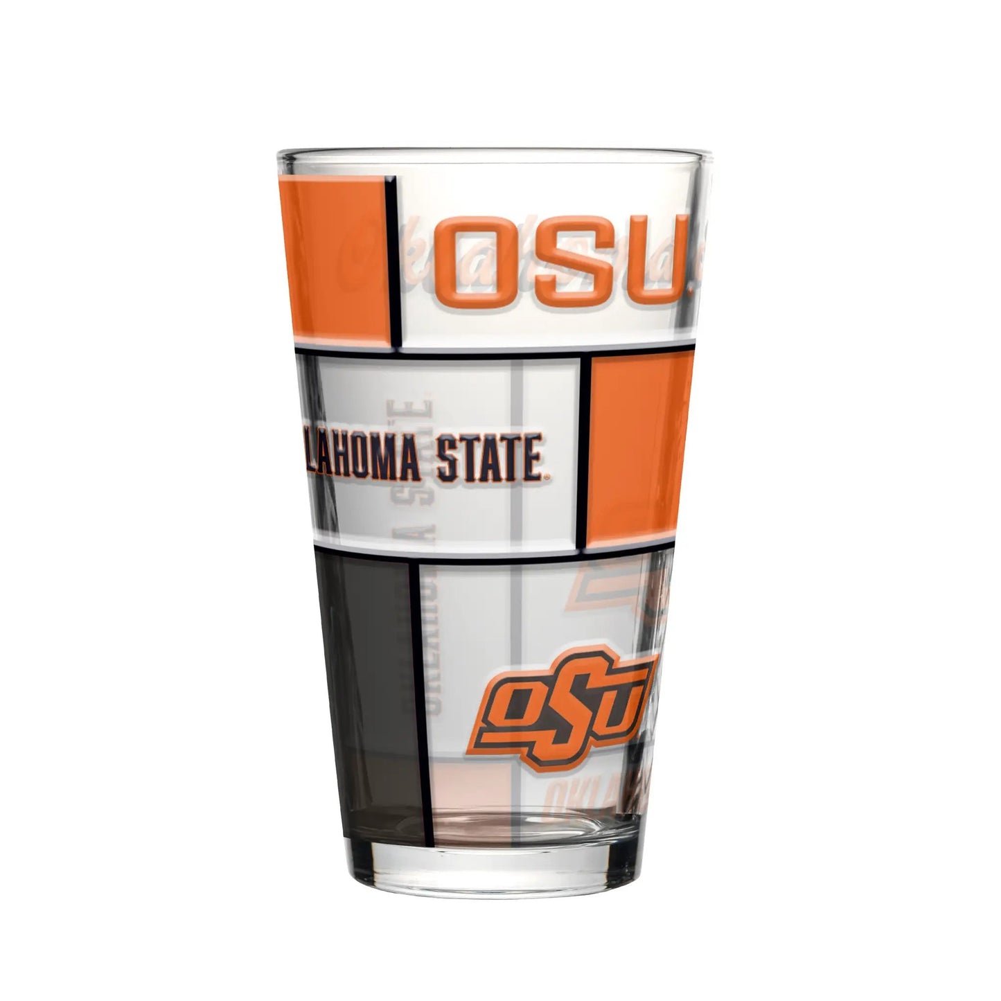 Oklahoma State Cowboys Pint Glass 16oz Quilted Stained Boxed