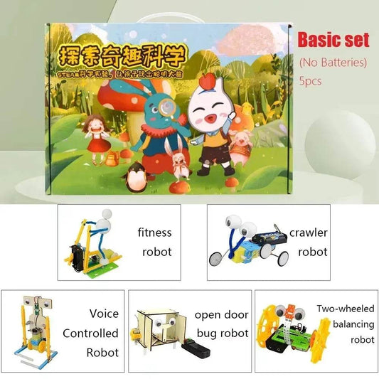 1set Early Learning DIY Doodle Robot Technology Kit 3D Puzzle Model Experiment Toy Wooden Science Kit for Girls Boys Teens Gifts - ToylandEU