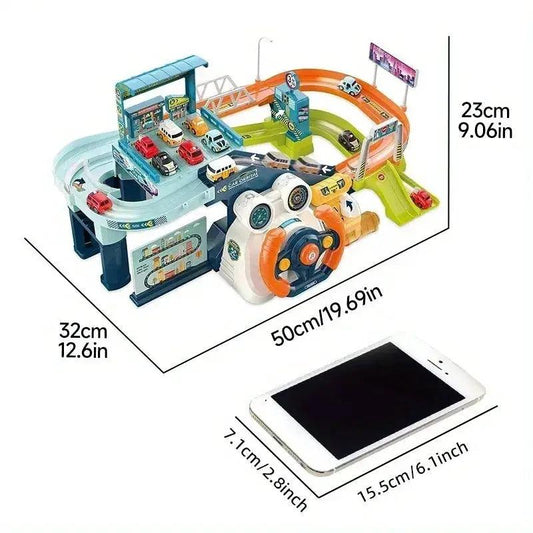 2-In-1 Race Car Track Playset With Lifting Parking Lot - ToylandEU™