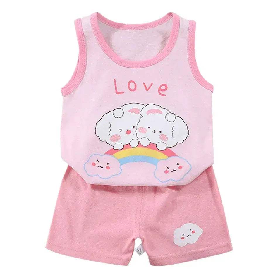 2 Pcs Summer Children's Animal Cartoon Print Vest Sets Girls Clothes Baby Korean Thin Boys Kids Sleeveless Casual Clothing Sets - ToylandEU