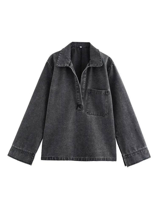 2024 Autumn Jeans Sets Women Turn-down Collar Casual Top Fashion High Waist Streetwear Female Denim Pant Two Piece Set - ToylandEU