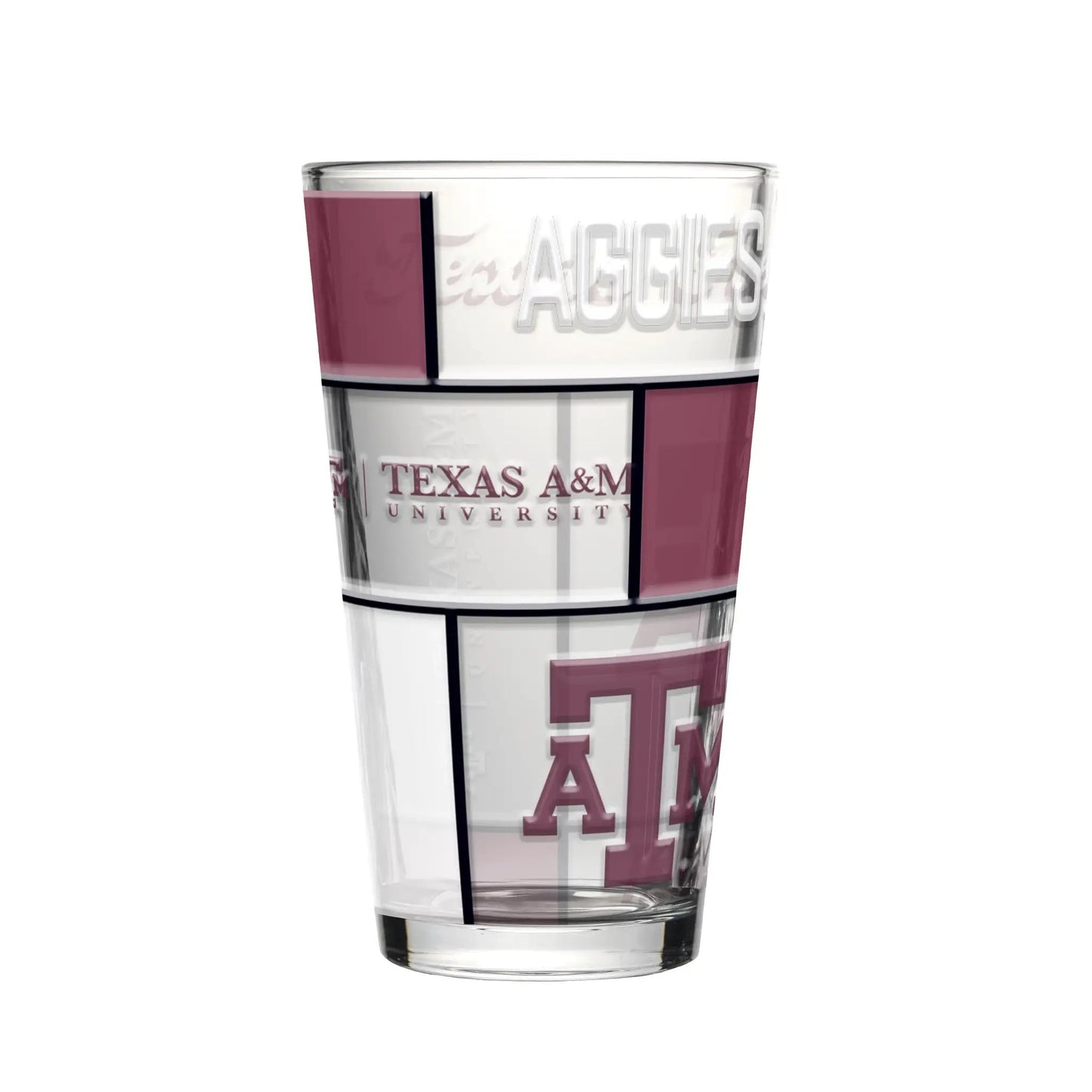 Texas A&M Aggies Pint Glass 16oz Quilted Stained Boxed