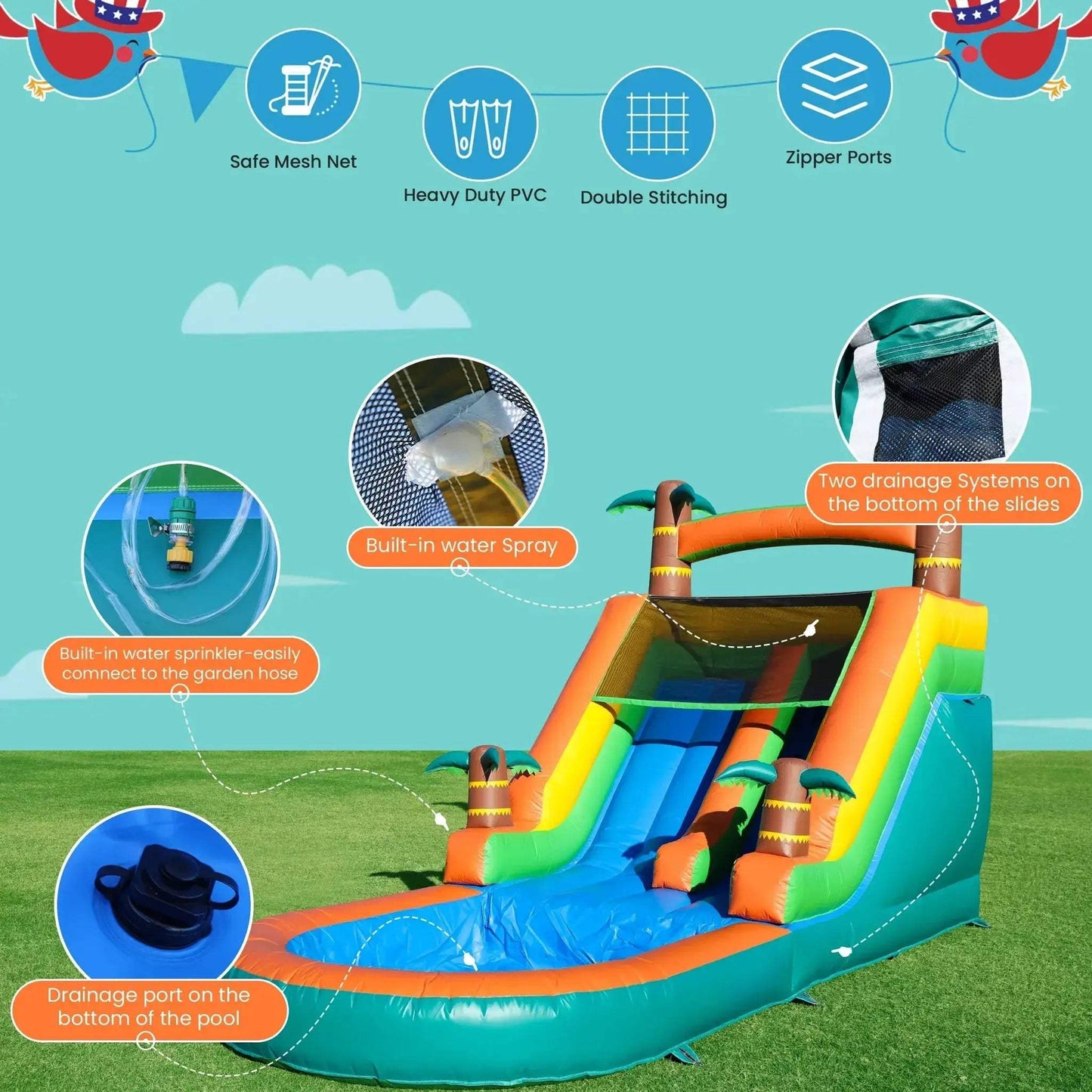 21ft Tropical Inflatable Bounce House With Water Slide - ToylandEU