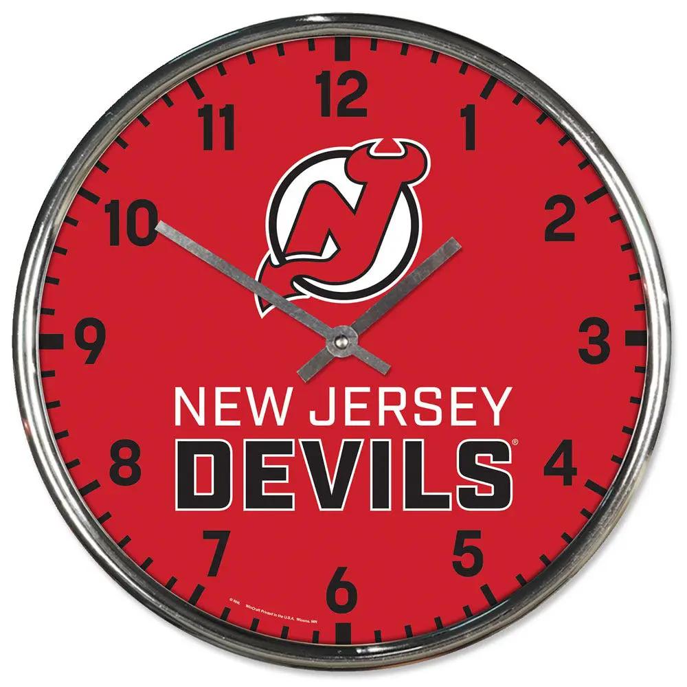 New Jersey Devils Clock Round Wall Style Chrome Periodic Restock