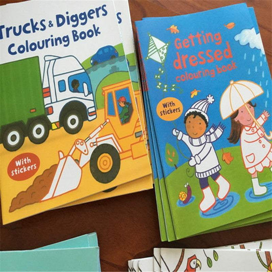 Children Coloring Sticker Book | 16 Coloring Pages | 8 Paper Sheets | Kids