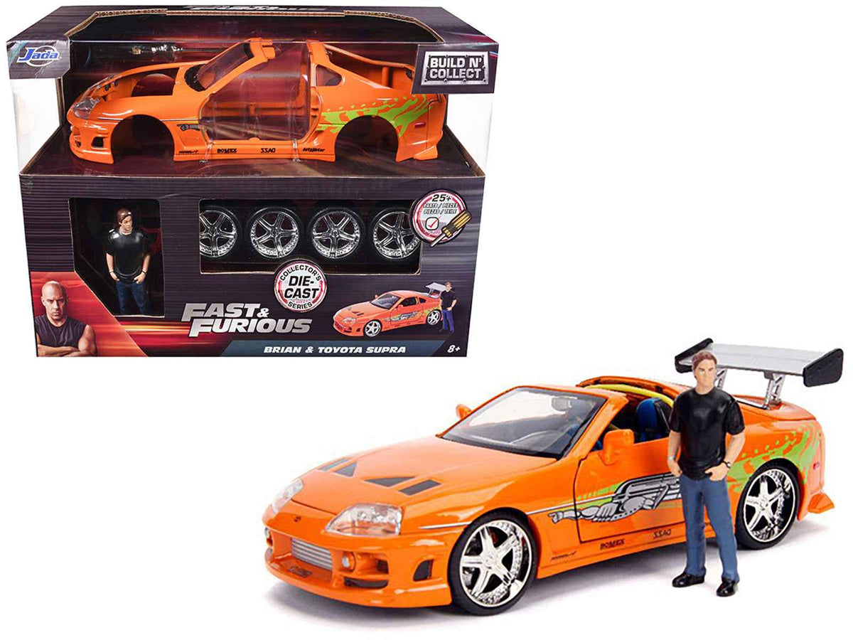 Toyota Supra Model Kit | 1/24 Scale | Jada Metallic Orange Brian Figure