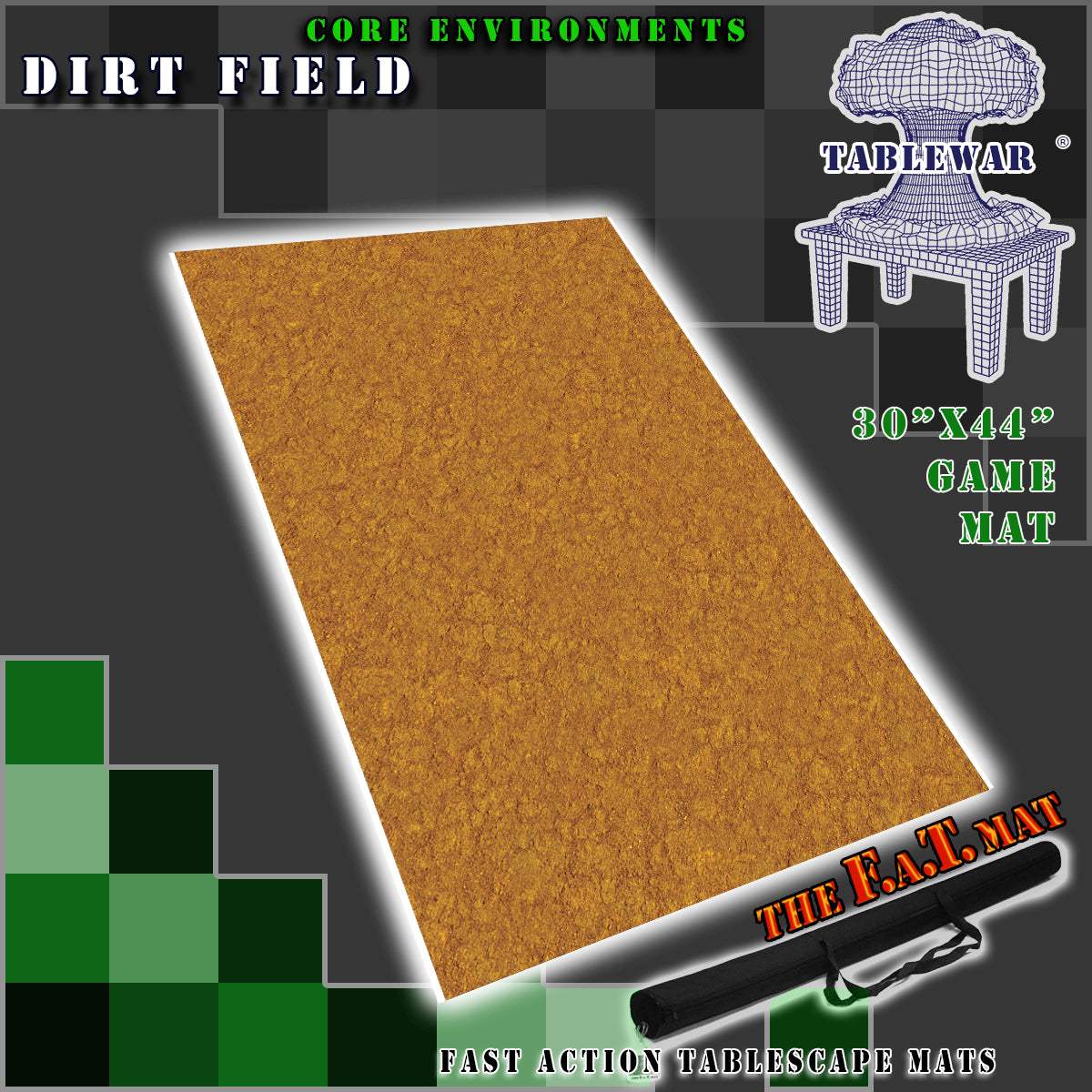 Battle Gaming Mat | 30x44 Inch Neoprene | Dirt Field Print | For Wargames