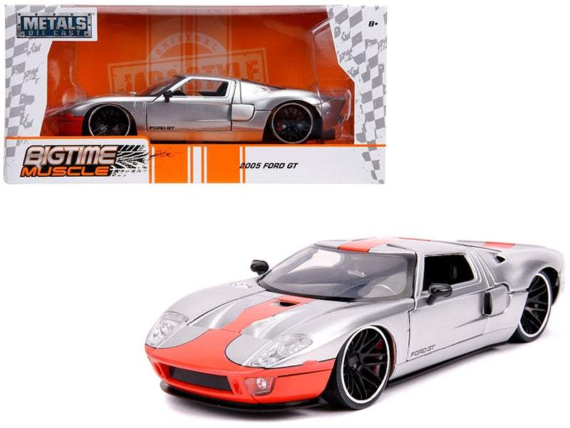 Ford Gt Diecast Model | 1/24 Scale Silver Orange | Jada Bigtime Muscle