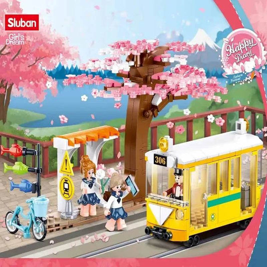 347PCS Sakura Tree Tram Station Building Blocks Set With Figures - ToylandEU
