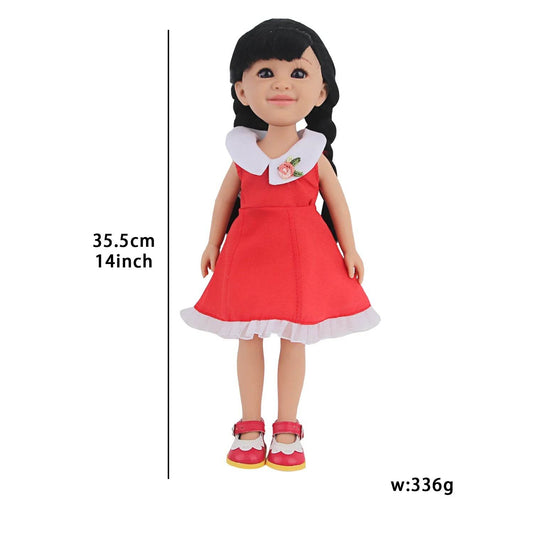35CM Girl Dolls With Smooth Black Long Hair Black Eyes 14 Inches Baby Doll With Dress Shoes Toys - ToylandEU