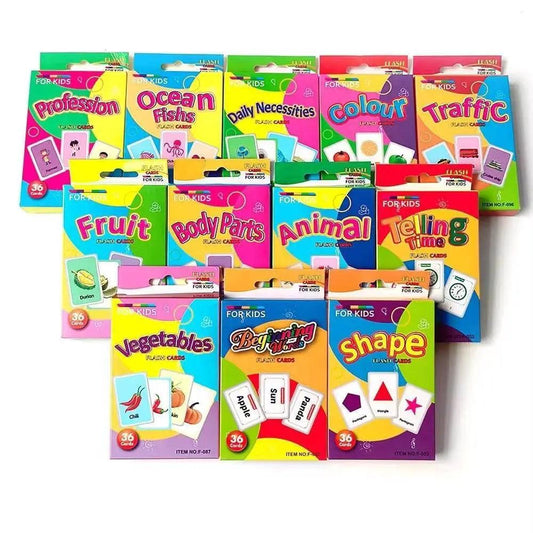36 Pieces Children Cognition Cards Body Parts Animals Fruits Double Sided Flashcards Montessori - ToylandEU™