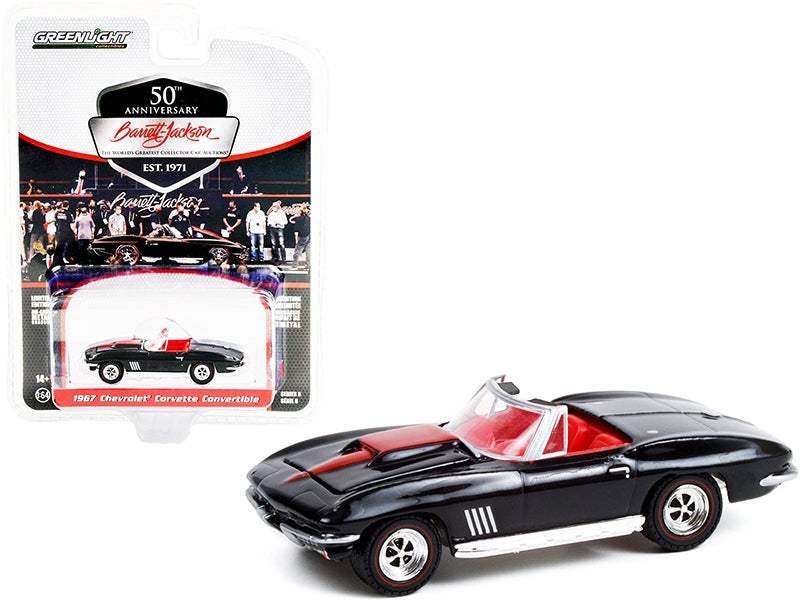 1967 Chevrolet Corvette Convertible Black with Red Stripe and Red Interior (Lot #1367) Barrett Jackson | 1/64 Diecast Model Car | Greenlight