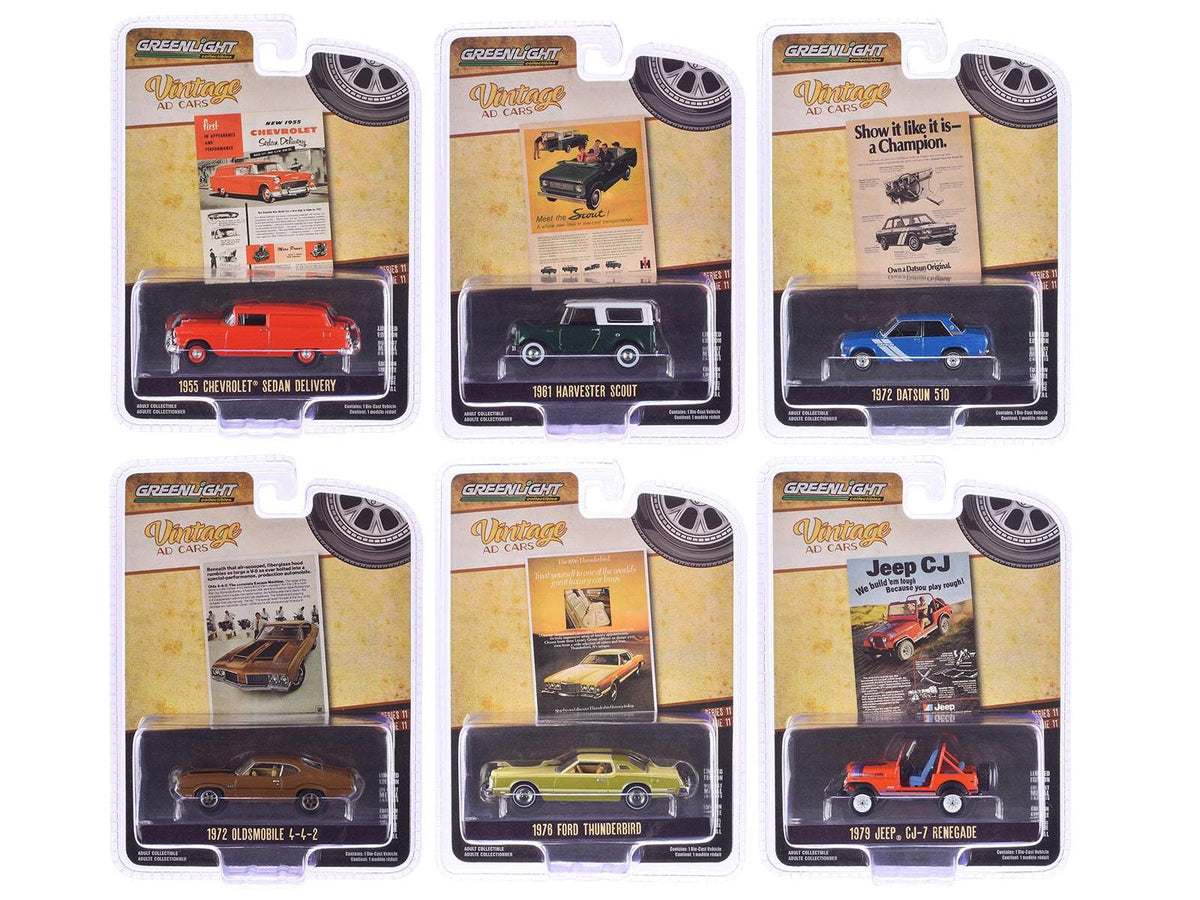 Vintage Ad Cars Series 11 Set of 6 pieces | 1/64 Diecast Model Car | Greenlight | Vintage Ad Cars Series
