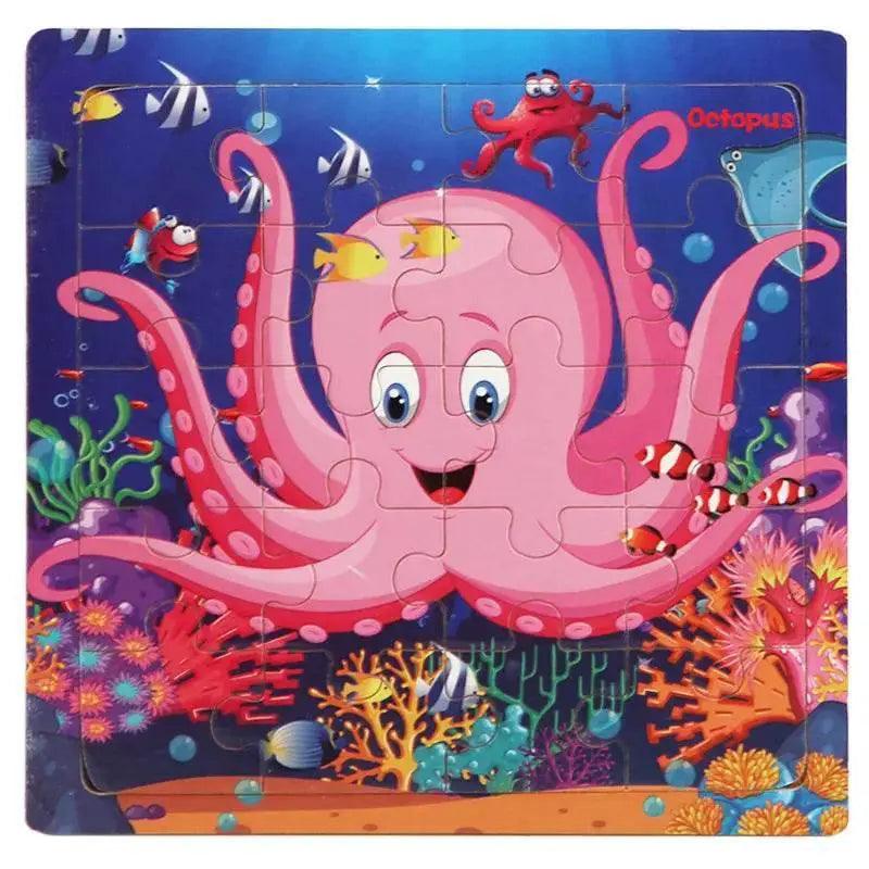 Wooden 3D Puzzle For Toddlers 20 Piece Cartoon Animals And Vehicles Montessori Educational Toy Ages 1 2 3 - ToylandEU™
