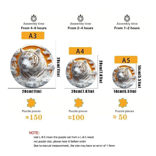 3D Wooden Jigsaw Puzzle TigerPattern Ages 12 Toylandeu